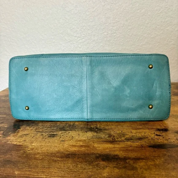 American Leather Co. Ada Triple Entry Satchel Crossbody Hobo Teal Medium - Picture 7 of 10